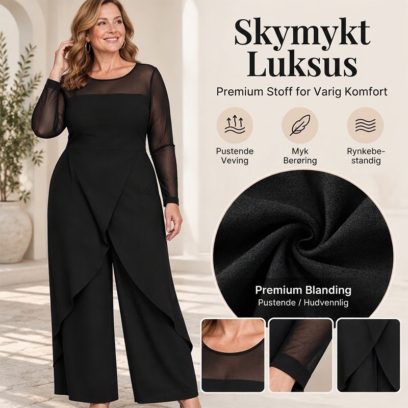 Elegant mesh-drakt for kvinner med erme og overliggende skjørt