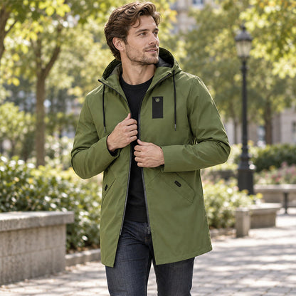 Mellomlang vindjakke i trench-stil med hette for menn – Stilfull og funksjonell ✨🧥🍂