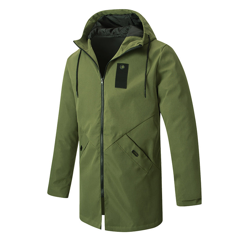 Mellomlang vindjakke i trench-stil med hette for menn – Stilfull og funksjonell ✨🧥🍂