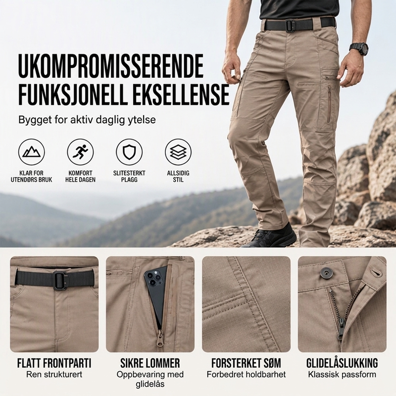 Herre utendørs taktisk cargo-bukse i smal passform – Robust og funksjonell ✨👖🌿
